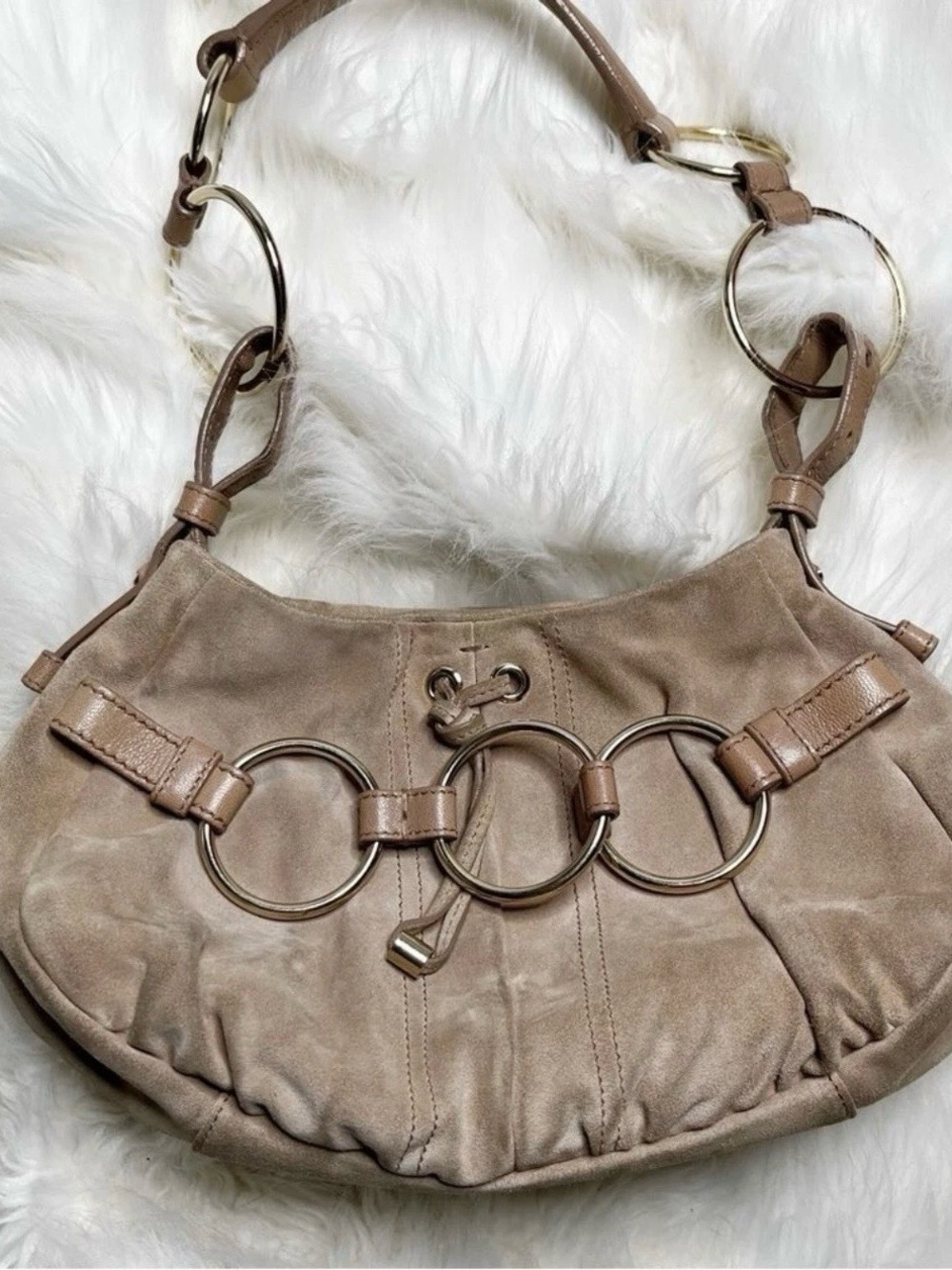 Vintage YSL Rive Gauche Suede Saharienne Shoulder Bag Tom Ford Era Saint Laurent